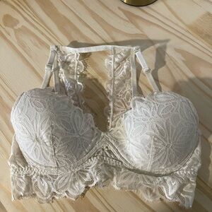PINK Victoria's Secret Lace Racerback Bralette - Cream